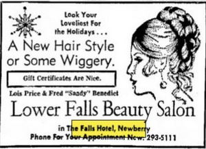 Falls Hotel (Newberry Hotel) - Nov 1972 Ad For Beauty Salon (newer photo)